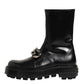 Black Logo Plaque Mid Calf Biker Boots Shoes