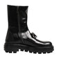 Black Logo Plaque Mid Calf Biker Boots Shoes