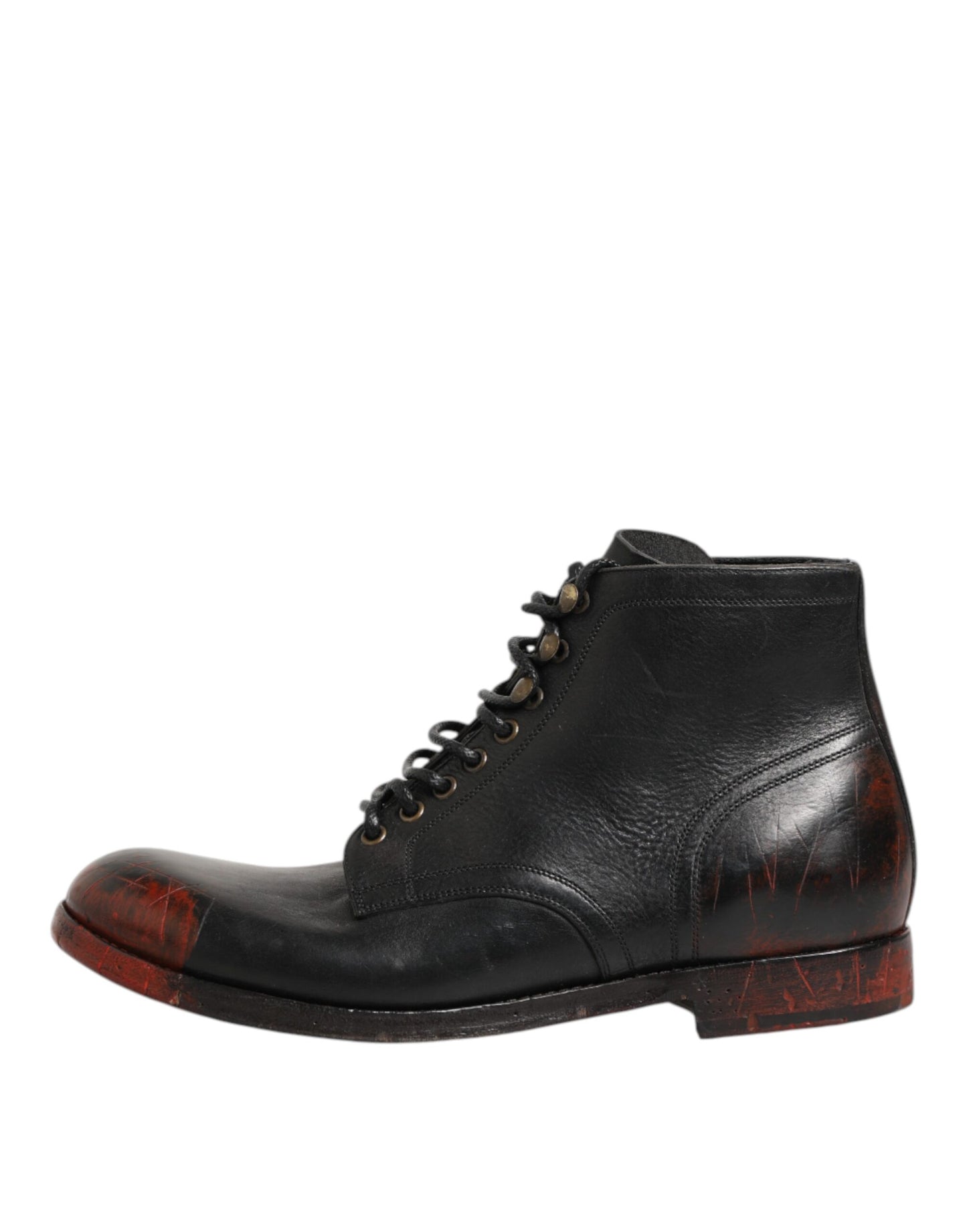Black Red Lace Up Short Ankle Boot Shoes