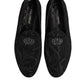Black Brocade Crown Loafers Dress Shoes