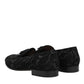 Black Brocade Crown Loafers Dress Shoes