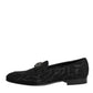 Black Brocade Crown Loafers Dress Shoes