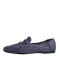 Blue Woven Leather Slip On Loafers Men Shoes