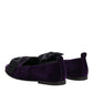 Purple Suede Cotton Bow Slip On Loafers Shoes