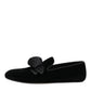 Black Suede Cotton Rose Slip On Loafers Shoes