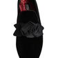 Black Suede Cotton Rose Slip On Loafers Shoes