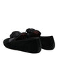 Black Suede Cotton Rose Slip On Loafers Shoes