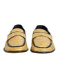 Yellow Black Leather Slip On Loafers Shoes