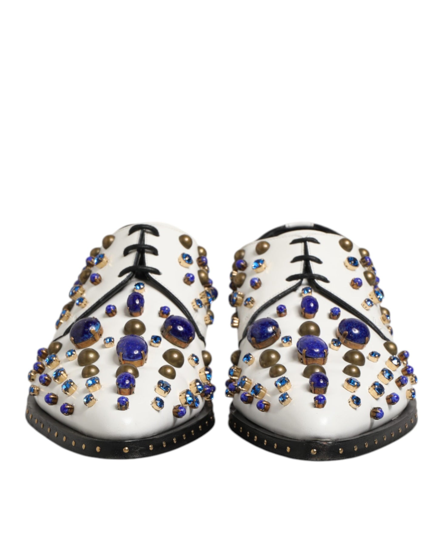 White Leather Crystals Embellished Dress Shoes