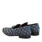 Blue Velvet Crystal Detailing Loafer Men Shoes