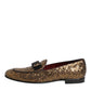 Gold Sequined Slip On Loafers Men Dress Shoes