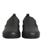 Black Leather Low Top Slip On Sneakers Shoes