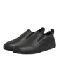 Black Leather Low Top Slip On Sneakers Shoes