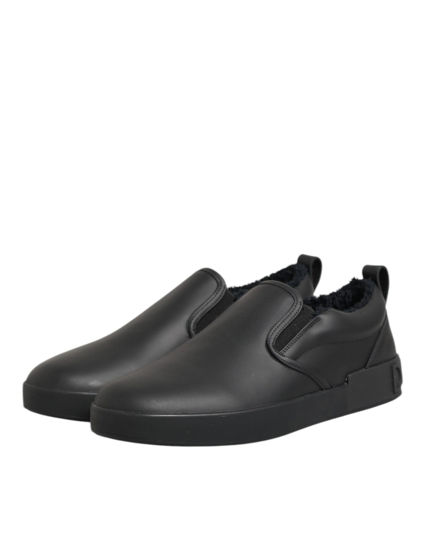 Black Leather Low Top Slip On Sneakers Shoes