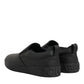 Black Leather Low Top Slip On Sneakers Shoes