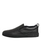 Black Leather Low Top Slip On Sneakers Shoes