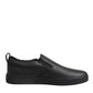 Black Leather Low Top Slip On Sneakers Shoes