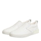 White Leather Low Top Slip On Sneakers Shoes
