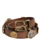 Brown Leather Gold Silver Coin Buckle Belt