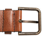 Brown Classic Gold Metal Logo Buckle Men Belt