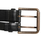 Black Double Strap Leather Brass Buckle Belt