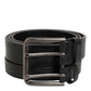 Black Double Strap Leather Silver Buckle Belt