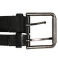 Black Double Strap Leather Silver Buckle Belt