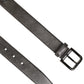 Black Silver Pebbled Texture Leather Buckle Men Belt