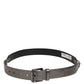 Black Silver Pebbled Texture Leather Buckle Men Belt