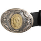 Black Leather Ornate Metal Buckle Men Belt