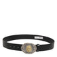 Black Leather Ornate Metal Buckle Men Belt