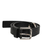 Black Leather Classic Metal Logo Buckle Belt