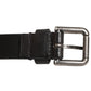 Black Double Strap Leather Silver Buckle Belt