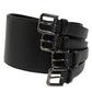 Black Leather 4-Strap Metal Multi-Buckle Belt