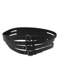 Black Leather 4-Strap Metal Multi-Buckle Belt