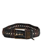 Plaid Fabric Logo Plate Brass Buckle Belt