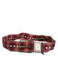 Red Plaid Fabric Logo Plate Brass Buckle Belt