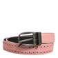 Pink Leather Perforated Detailing Buckle Belt