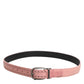 Pink Leather Perforated Detailing Buckle Belt