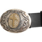 Black Leather Ornate Metal Buckle Men Belt