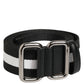 Black White Striped Metal Buckle Men Belt