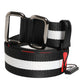 Black White Striped Logo Metal Buckle Belt