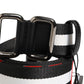 Black White Striped Logo Metal Buckle Belt