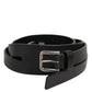 Black Double Strap Leather Gold Buckle Belt