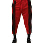 Red Embroidered Casual Cropped Trouser Pants