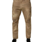 Beige Cotton Loose Tattered Men Denim Jeans