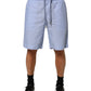 Light Blue Linen Mid Waist Men Bermuda Shorts