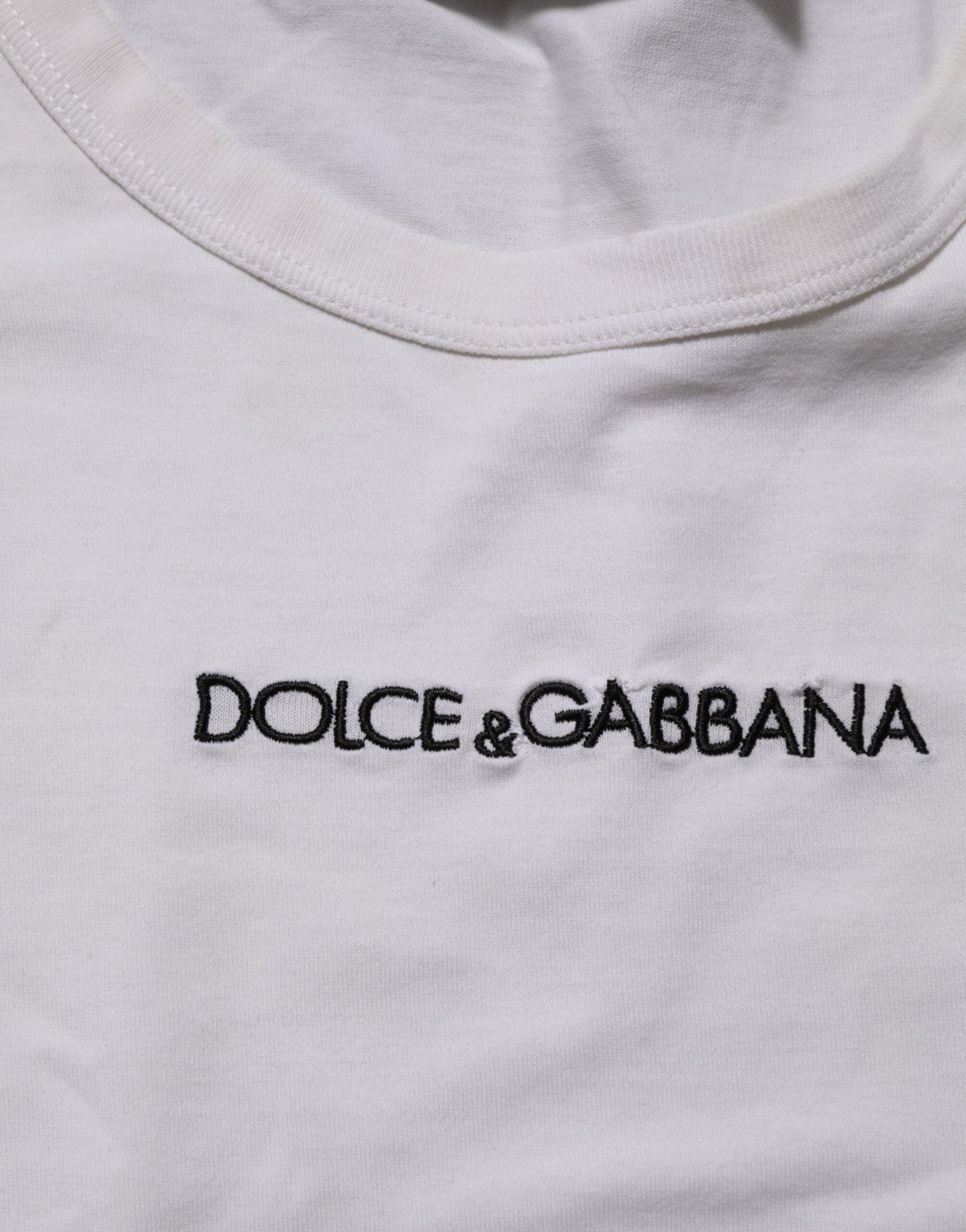 White Logo Print Cotton Crew Neck Men T-shirt