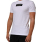 White Cotton Logo Print Crew Neck Men T-shirt