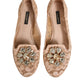 Beige Taormina Lace Crystals Flats Shoes